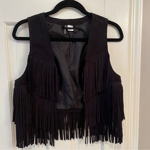 H&M Black Suede Fringe Western Cropped Vest